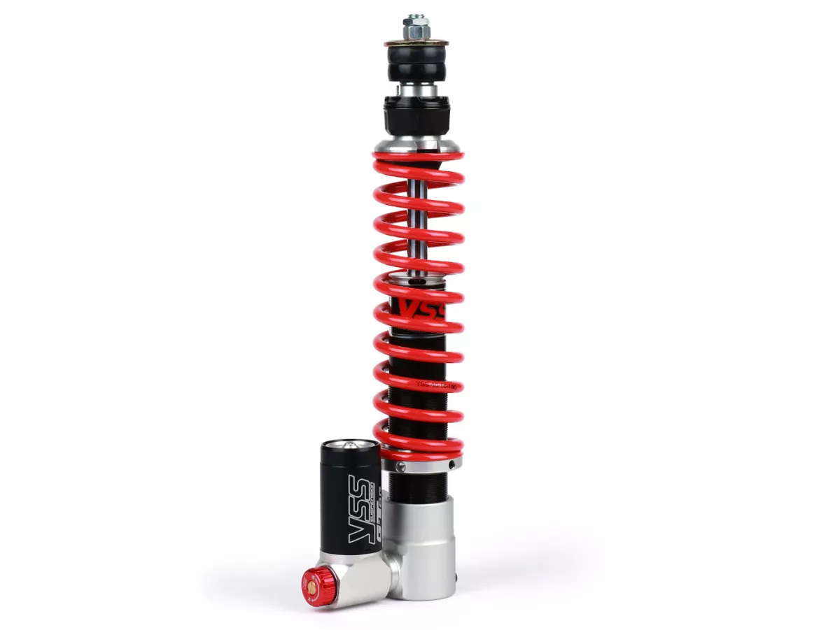 Schokdemper voor -YSS TRC Top Line gasdruk met extern reservoir, 255mm, met TÜV/ABE- Vespa PX80, PX125, PX150, PX200, T5 125cc, LML Star