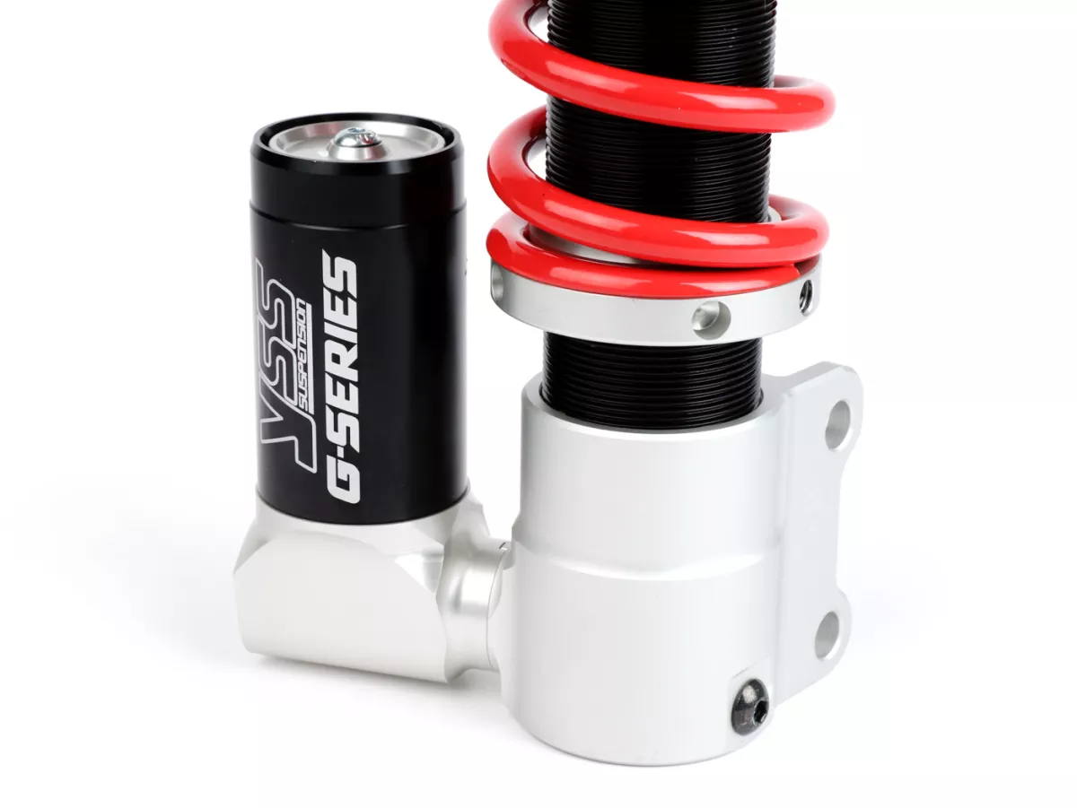 Shock absorber front -YSS Gasdruck mit externen Ausgleichbehälter, 255mm- Vespa PX80, PX125, PX150, PX200, T5 125cc, LML Star