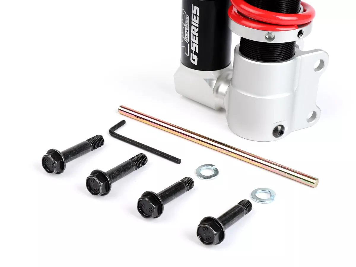 Shock absorber front -YSS Gasdruck mit externen Ausgleichbehälter, 255mm- Vespa PX80, PX125, PX150, PX200, T5 125cc, LML Star