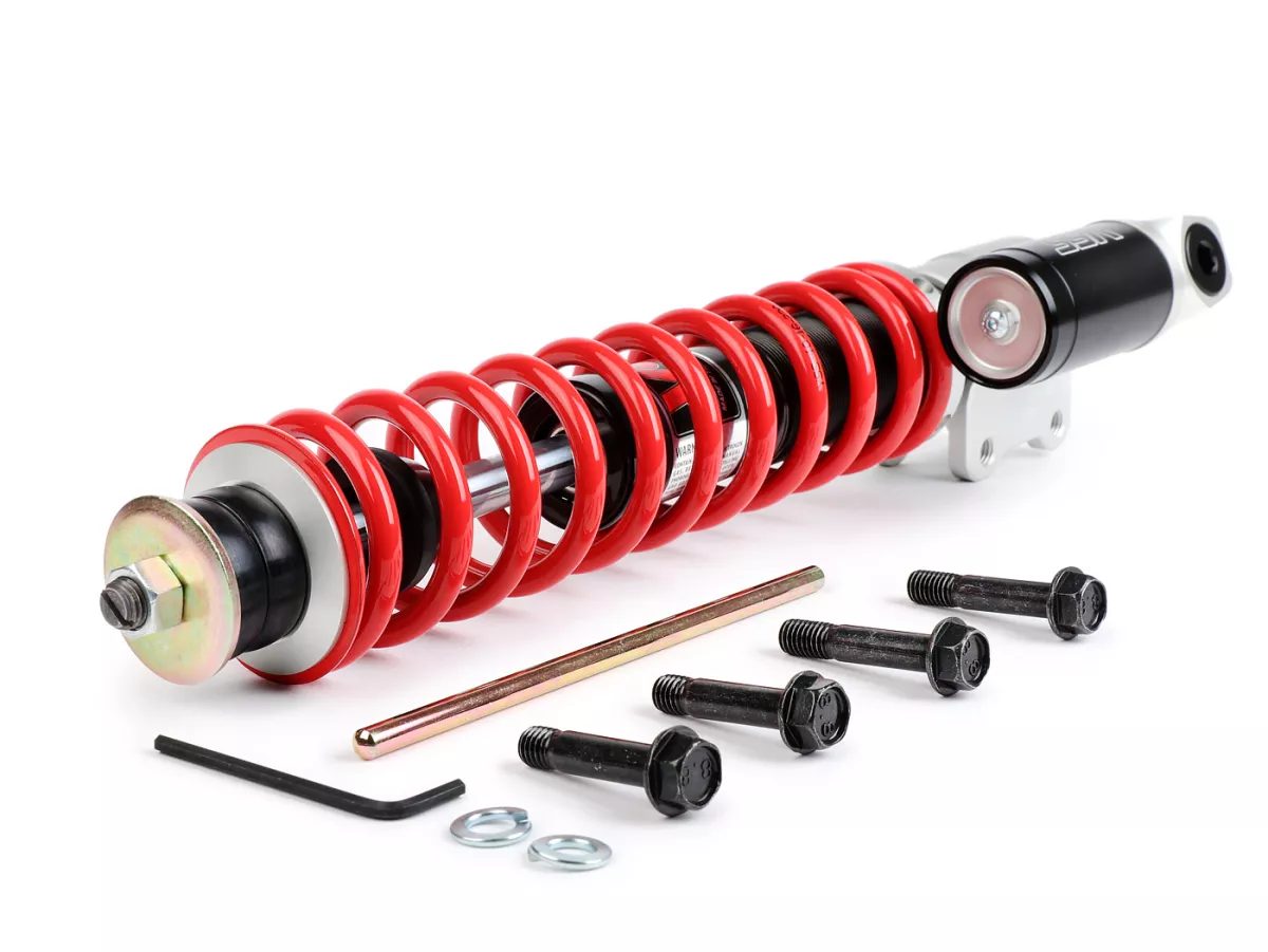 Shock absorber front -YSS Gasdruck mit externen Ausgleichbehälter, 255mm- Vespa PX80, PX125, PX150, PX200, T5 125cc, LML Star