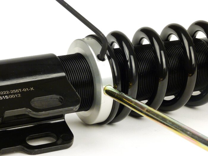 Shock absorber front -YSS Pro-X, 255mm- Vespa PX80, PX125, PX150, PX200, T5 125cc - black spring