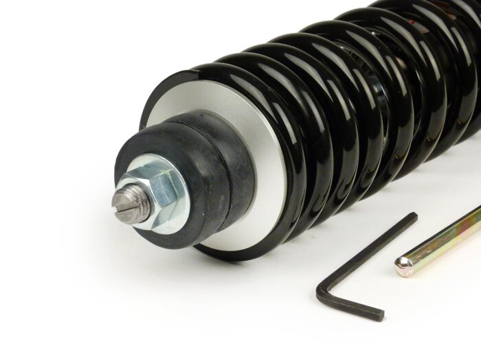 Shock absorber front -YSS Pro-X, 255mm- Vespa PX80, PX125, PX150, PX200, T5 125cc - black spring