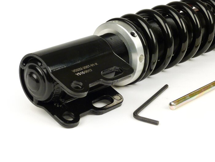 Shock absorber front -YSS Pro-X, 255mm- Vespa PX80, PX125, PX150, PX200, T5 125cc - black spring
