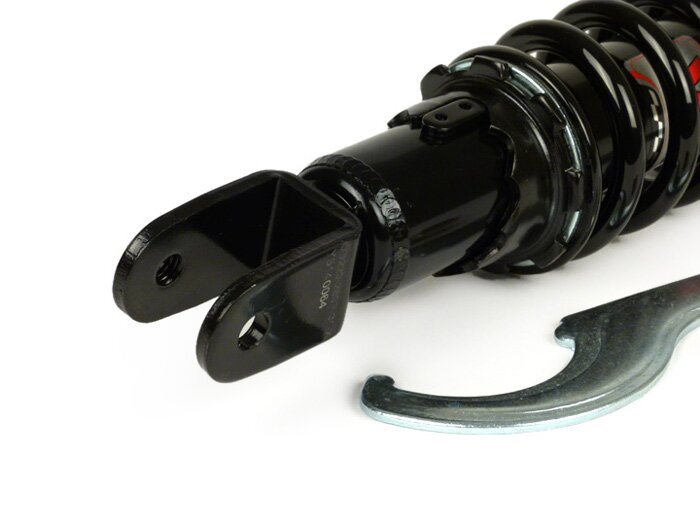 Bakre stötdämpare -YSS Pro-X, 280 mm, med TÜV/ABE- Yamaha Aerox (YQ50/L, 2-takts), Neos, BW NG, Bump, Zest, MBK Nitro (YQ50/L, 2-takts), Ovetto, Booster NG, Track, Peugeot Vivacity, Trekker, Buxy, Zenith, Speedake, Rapido, Metropolis, Aprilia Amico, Gulli