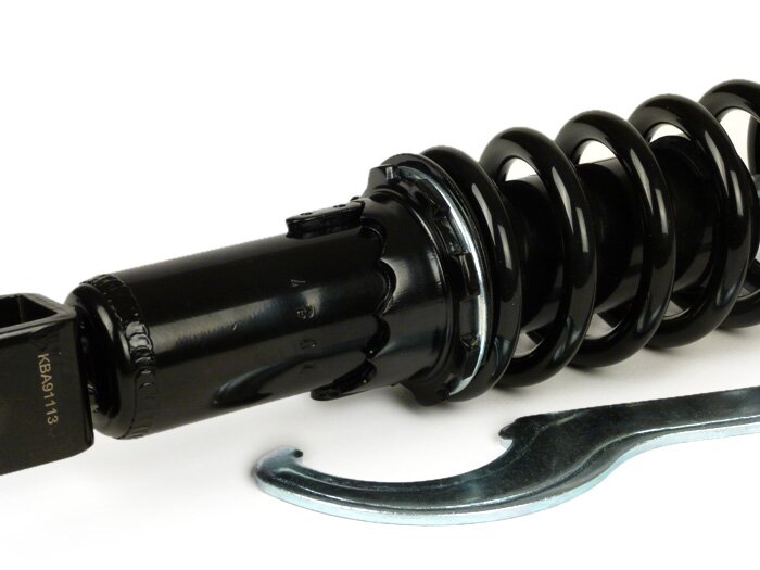 Shock absorber rear -YSS Pro-X, 300mm- Aprilia SR50 (till 1999), Sonic, Rally, Scarabeo 50 (till 2002), Kymco Cobra, Top Boy, Dink, Sniper, Heroism, Peugeot SV50-125, Rex, MBK Why, Yamaha Flipper - black spring
