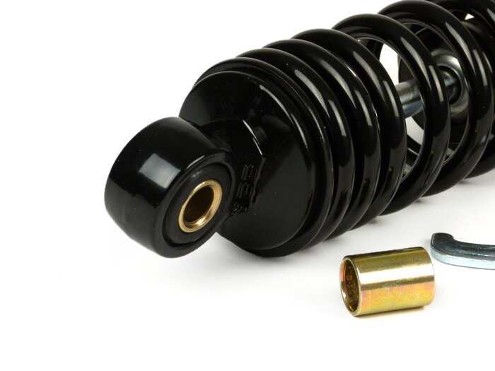 Shock absorber rear -YSS Pro-X, 300mm- Aprilia SR50 (till 1999), Sonic, Rally, Scarabeo 50 (till 2002), Kymco Cobra, Top Boy, Dink, Sniper, Heroism, Peugeot SV50-125, Rex, MBK Why, Yamaha Flipper - black spring