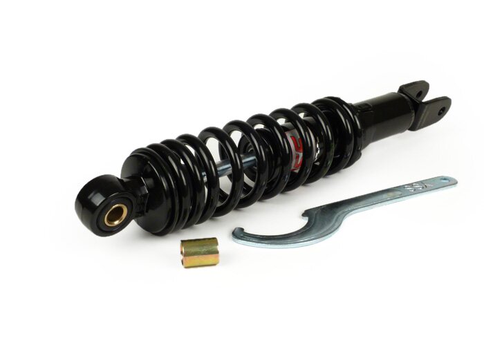 Shock absorber rear -YSS Pro-X, 300mm- Aprilia SR50 (till 1999), Sonic, Rally, Scarabeo 50 (till 2002), Kymco Cobra, Top Boy, Dink, Sniper, Heroism, Peugeot SV50-125, Rex, MBK Why, Yamaha Flipper - black spring