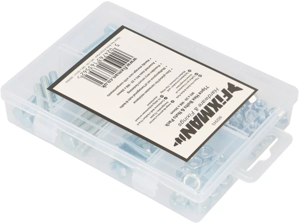 Hexagon bolts and nuts assortment box -OEM- M5-M8, 75-pcs.