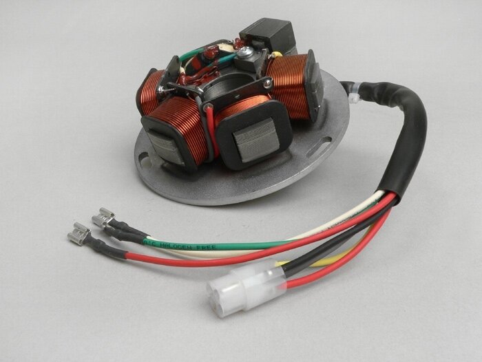 Encendido -PIAGGIO placa base- Vespa PX Lusso Elestart (con batería 1984-1997) - 7 cables - también es adecuado para PX viejo (1981-1983) si se quita el tapón redondo