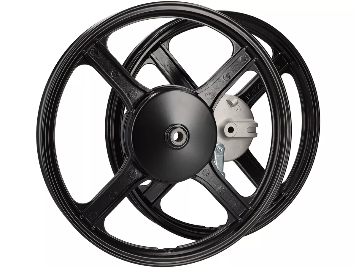 Juego de ruedas - CALIDAD OEM - Piaggio Ciao, Bravo, Si -16x1.35 - incl. placa de anclaje freno delantero - negro
