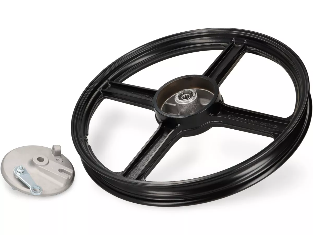 Juego de ruedas - CALIDAD OEM - Piaggio Ciao, Bravo, Si -16x1.35 - incl. placa de anclaje freno delantero - negro