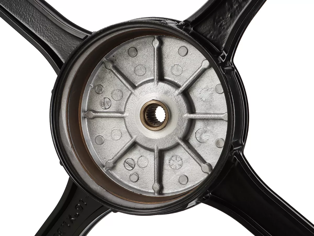 Juego de ruedas - CALIDAD OEM - Piaggio Ciao, Bravo, Si -16x1.35 - incl. placa de anclaje freno delantero - negro