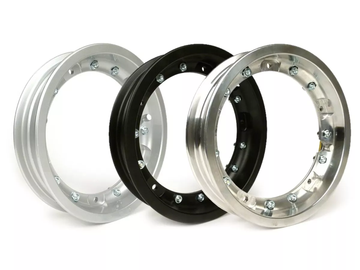 Jante -PINASCO, V2.0, sans chambre à air 2.10-10 pouces, aluminium, en deux parties- Vespa (type PX) - Vespa Smallframe V50, 50N, Special, PV, ET3, PK50-125 (S/XL/XL2), Largeframe PX, T5, Sprint, Rally, GT/GTR, LML Star, Deluxe -