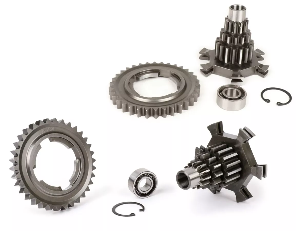 Set arbre secondaire y compris la vitesse 4 avec 34 dents -BENELLI type Drag Cluster- Vespa PX125, PX150, PX200, T5 125ccm, Cosa, Rally -