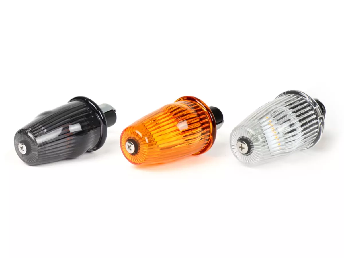 Indicator -MOTO NOSTRA handlebar end indicator LED (E-mark), 6 volt- Vespa V50, 50SR, 50 Sprinter, 90SS, 90 Racer, PV125, ET3, Sprint150, Rally180/200