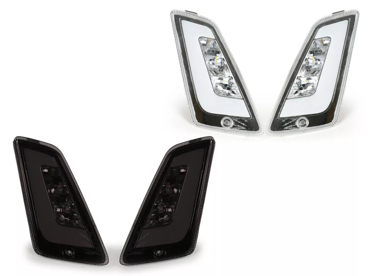 Set di indicatori di direzione anteriori -POWER 1 LED (dal 2014) luce di marcia diurna (marcatura E)- Vespa GT, GTL, GTV, GTS 125-300 -