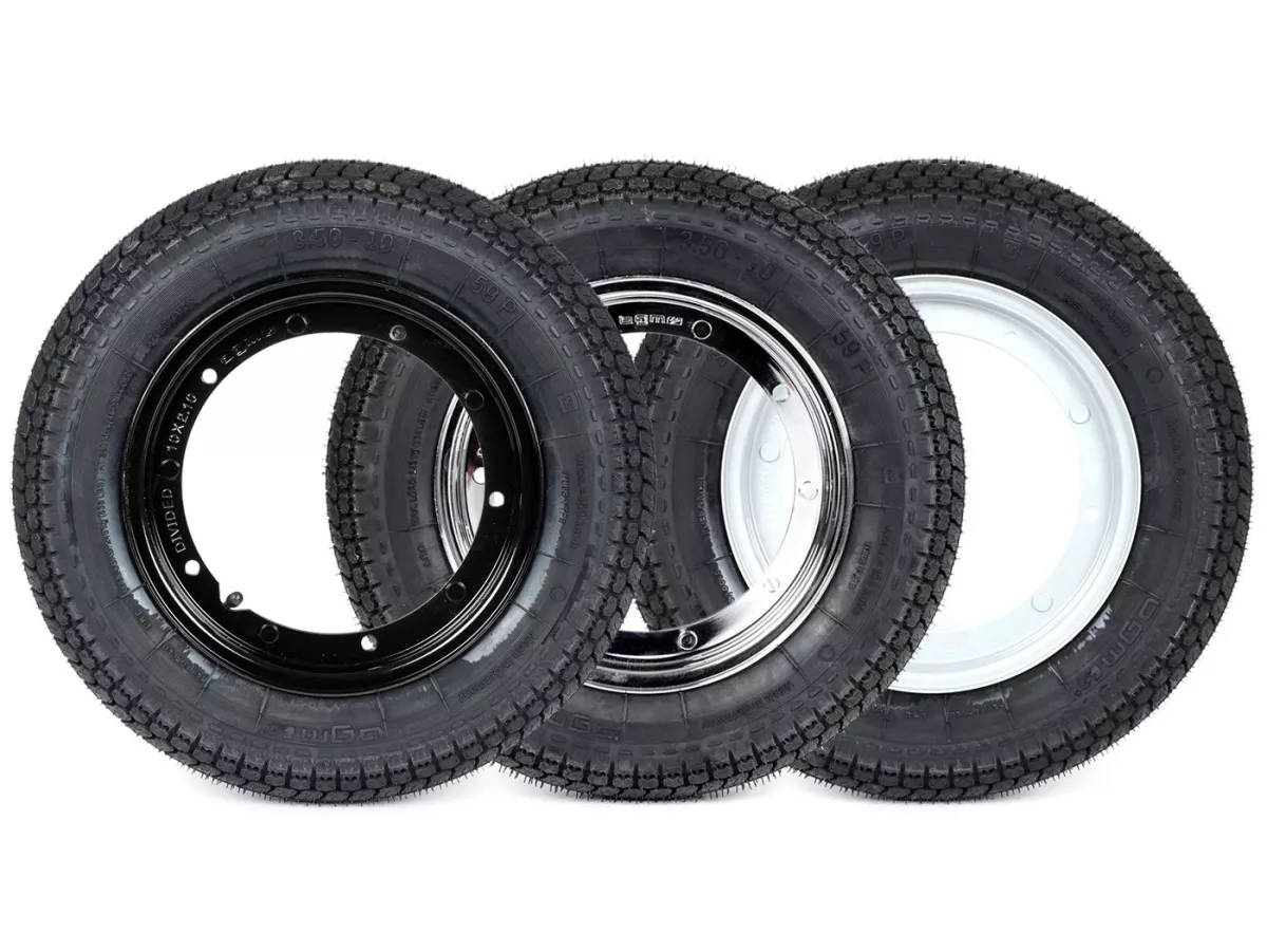 Komplettrad (Reifen fahrbereit auf Felge montiert) -BGM Classic, Vespa Largeframe PX, Sprint, Rally, GT, GTR, TS, T4, LML Star/Stella- 3.50 - 10 Zoll TT 59P (reinforced) - Felge Stahl, lackiert 2.10- 10 -
