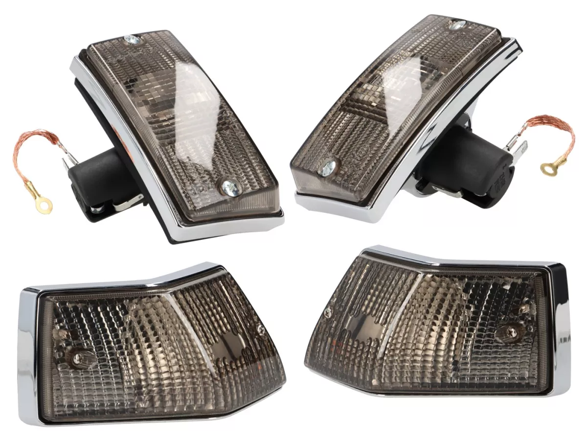 Blinkers -SIEM- Vespa PX80, PX125, PX150, PX200, T5 125cc - Kromat hölje - Svarta linser -