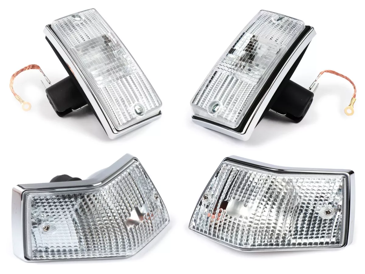 Indicator -SIEM- Vespa PX80, PX125, PX150, PX200, T5 125cc - housing chrome - lenses white - front left - front right