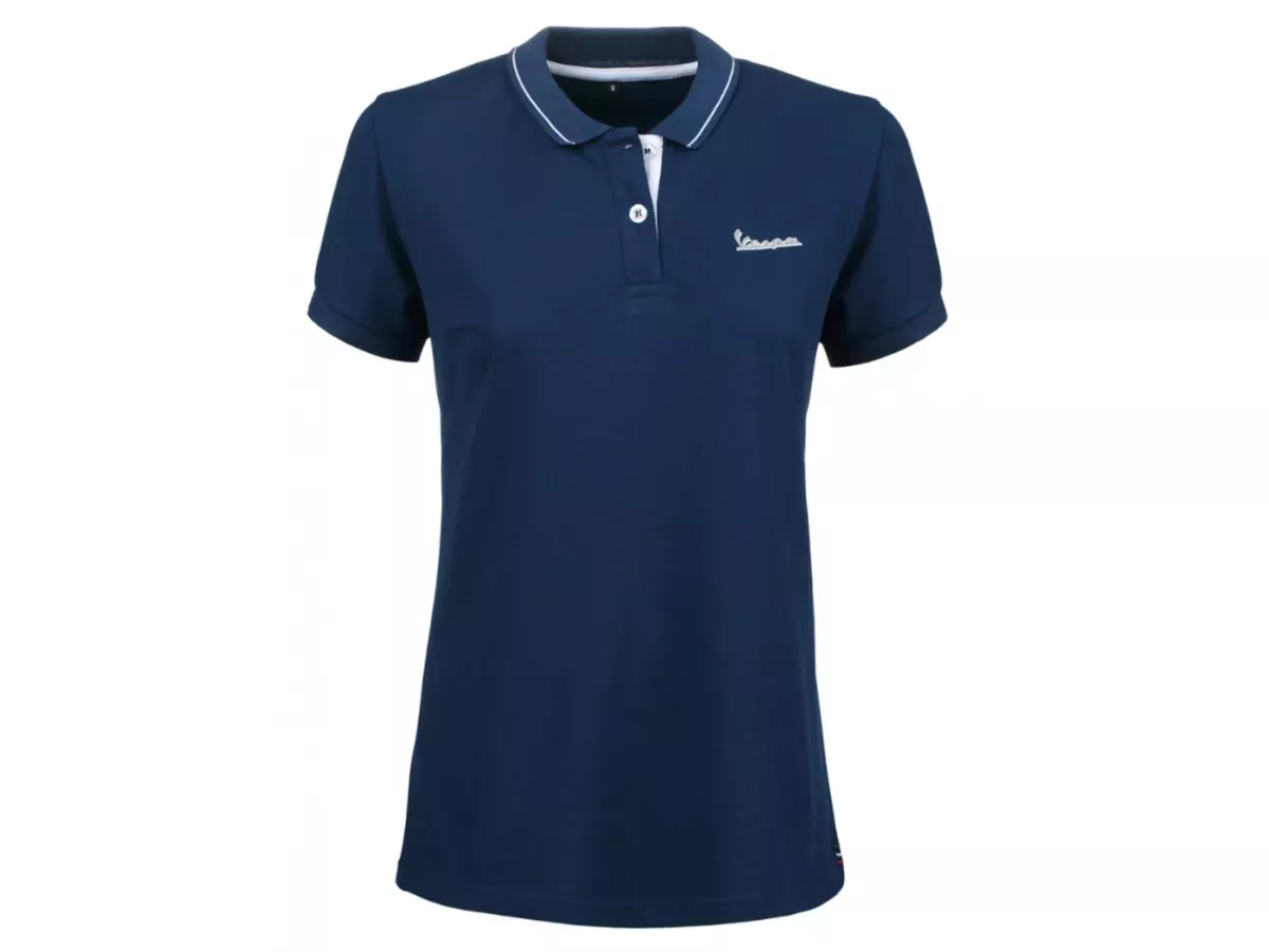 Poloshirt, dames -VESPA grafisch, blauw-