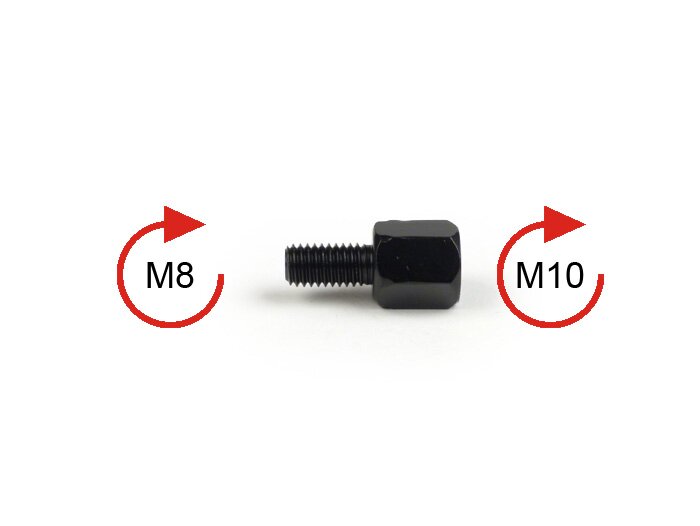 Mirror has right-hand thread M10 to be mounted in M8 right-hand thread