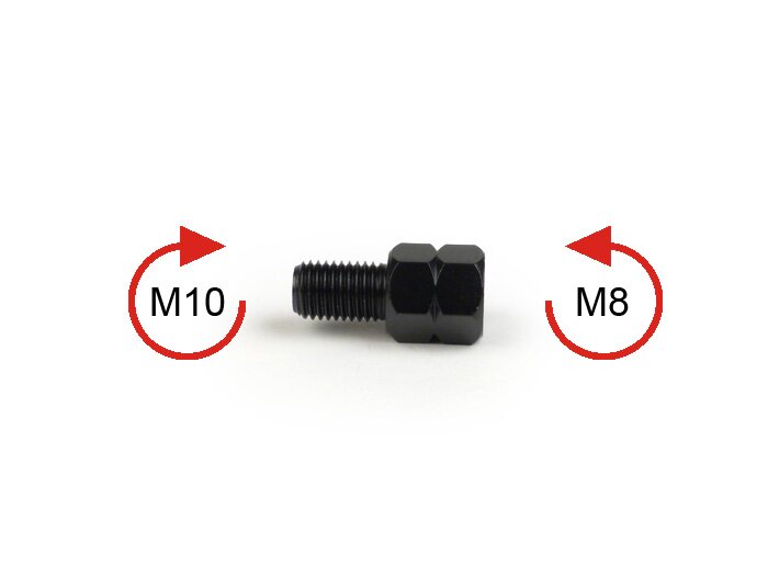 Mirror has left-hand thread M8 to be mounted in M10 right-hand thread