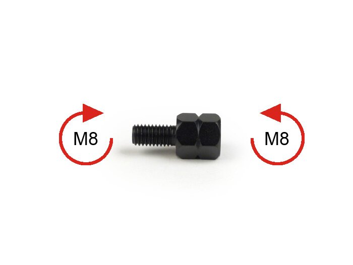 Mirror has left-hand thread M8 to be mounted in M8 right-hand thread
