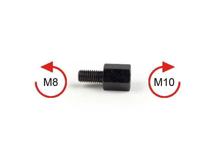 Adattatore per specchietto - Qualità OEM - Lo specchietto ha una filettatura M10 destra e deve essere montato su una filettatura M8 sinistra.