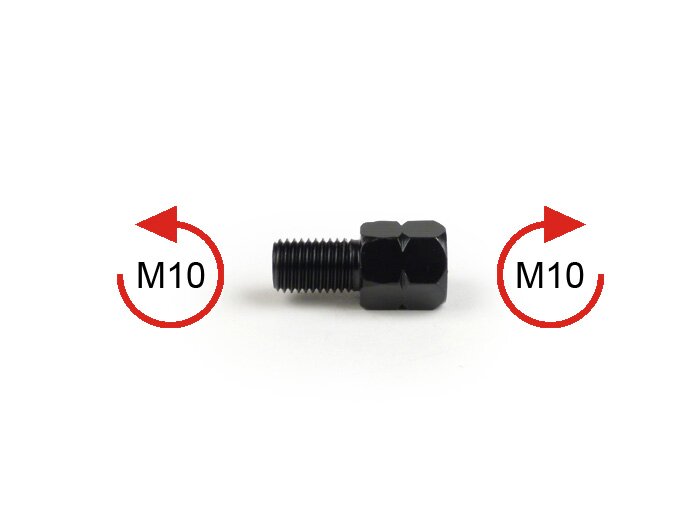 Mirror has right-hand thread M10 to be mounted in M10 left-hand thread