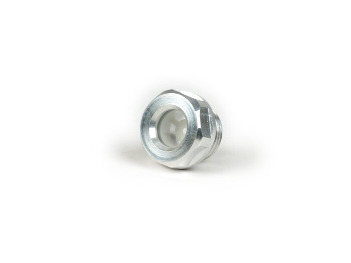 Oil level plug aluminium -GANTER-GRIFF- Lambretta LI, LIS, SX, TV (series 2-3), DL, GP, J, Lui - with oil gauge-glass and gasket