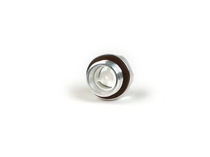 Oil level plug aluminium -GANTER-GRIFF- Lambretta LI, LIS, SX, TV (series 2-3), DL, GP, J, Lui - with oil gauge-glass and gasket