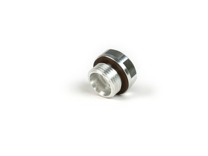 Oil level plug aluminium -GANTER-GRIFF- Lambretta LI, LIS, SX, TV (series 2-3), DL, GP, J, Lui - with oil gauge-glass and gasket