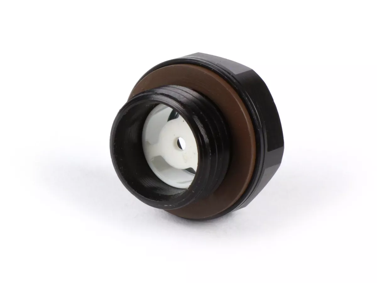 Oil level plug aluminum -GANTER-GRIFF, Black Line- Lambretta LI, LIS, SX, TV (series 2-3), DL, GP, J, Lui - with sight glass and seal