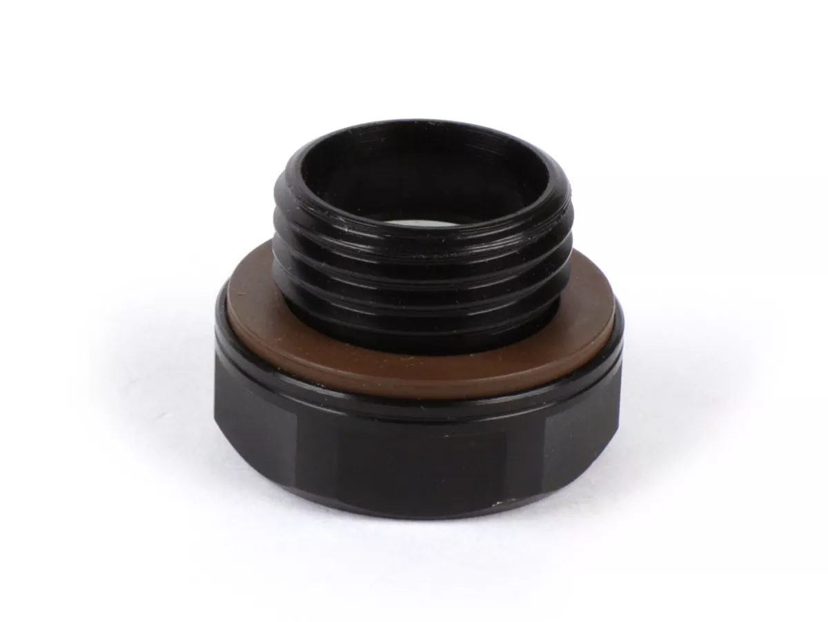Oil level plug aluminum -GANTER-GRIFF, Black Line- Lambretta LI, LIS, SX, TV (series 2-3), DL, GP, J, Lui - with sight glass and seal