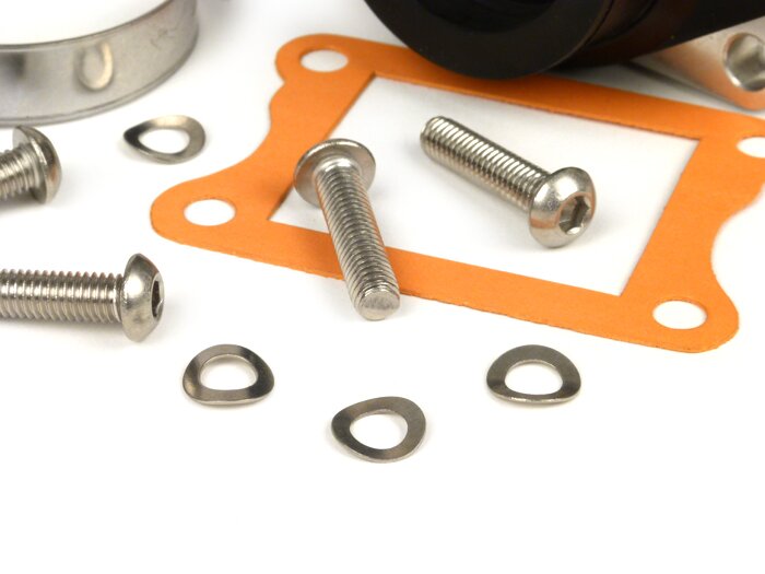 Mounting rubber and adaptor plate -MB DEVELOPMENTS Reed valve- Lambretta 200-240 cc - CS=Ø34mm (Carburetor Ø28-30mm - PHBH, VHSH, PWK28, TMX30, Smartcarb 26-28)