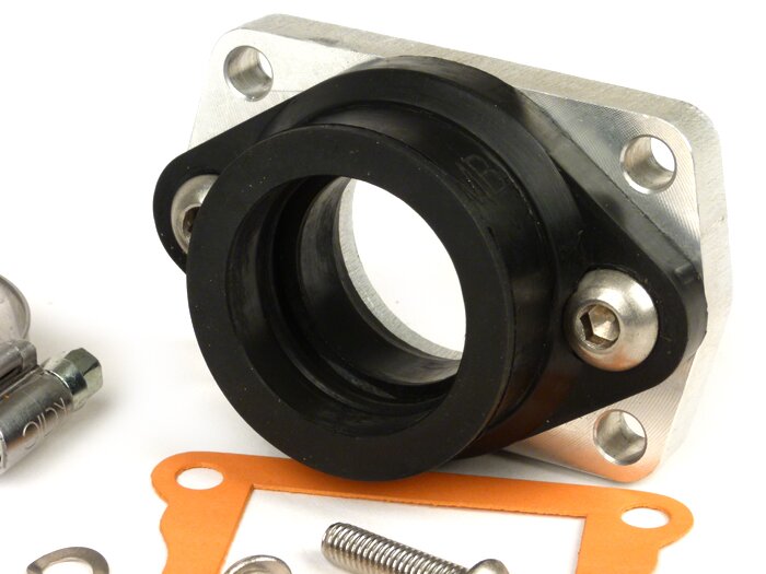 Mounting rubber and adaptor plate -MB DEVELOPMENTS Reed valve- Lambretta 200-240 cc - CS=Ø34mm (Carburetor Ø28-30mm - PHBH, VHSH, PWK28, TMX30, Smartcarb 26-28)