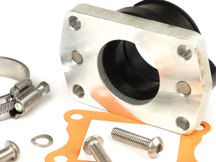 Mounting rubber and adaptor plate -MB DEVELOPMENTS Reed valve- Lambretta 200-240 cc - CS=Ø34mm (Carburetor Ø28-30mm - PHBH, VHSH, PWK28, TMX30, Smartcarb 26-28)