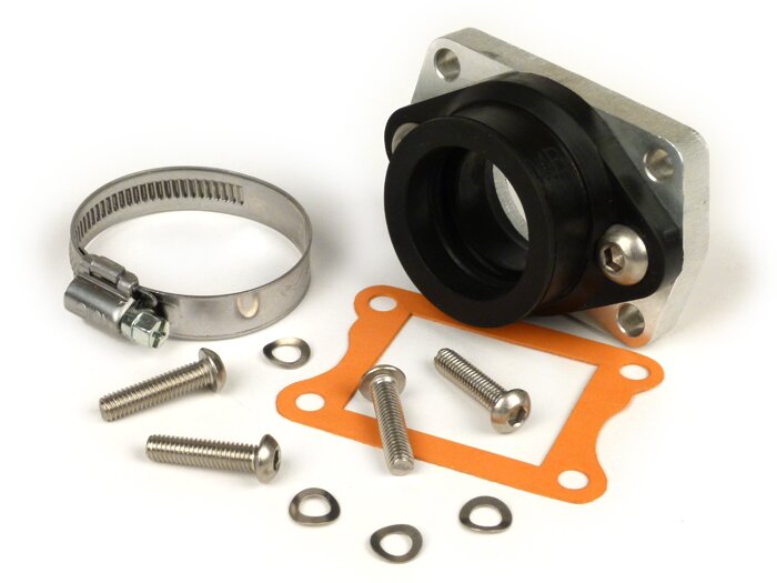 Mounting rubber and adaptor plate -MB DEVELOPMENTS Reed valve- Lambretta 200-240 cc - CS=Ø34mm (Carburetor Ø28-30mm - PHBH, VHSH, PWK28, TMX30, Smartcarb 26-28)