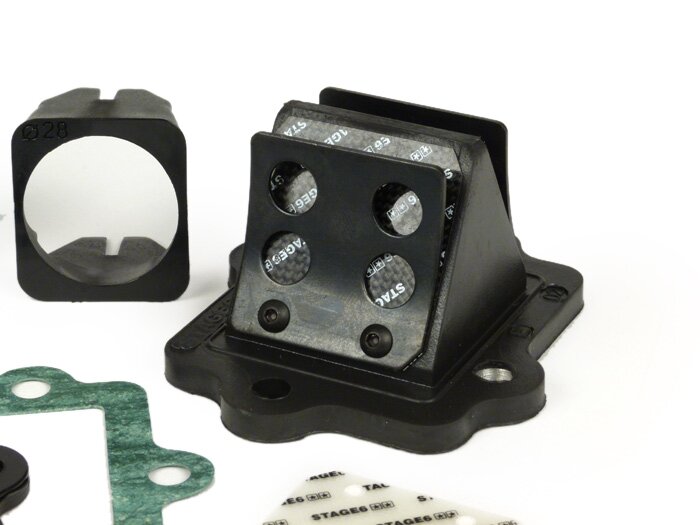 Membranblock -Stage6- R/T FKM - Minarelli 50-100 ccm (horizontal), Suzuki/Aprilia 50 ccm, CPI, Keeway, Sachs, Lambretta LTH Membran Ansaugstutzen V3.0