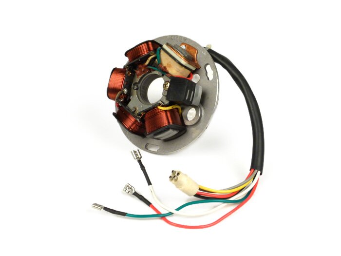 Allumage -CIF stator- Vespa PX Lusso Elestart (avec batterie 1984-1997) - 7 câbles - convient aussi à l'ancienne PX (1981-1983) si la fiche ronde est retirée