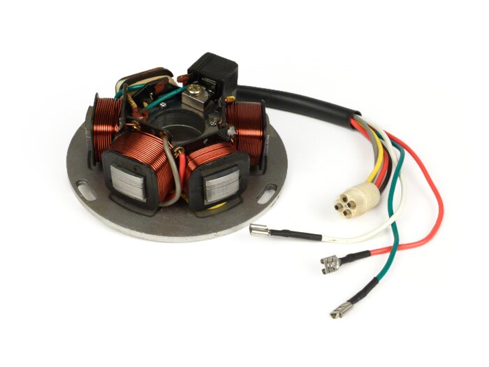 Allumage -CIF stator- Vespa PX Lusso Elestart (avec batterie 1984-1997) - 7 câbles - convient aussi à l'ancienne PX (1981-1983) si la fiche ronde est retirée