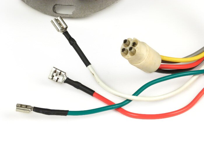Allumage -CIF stator- Vespa PX Lusso Elestart (avec batterie 1984-1997) - 7 câbles - convient aussi à l'ancienne PX (1981-1983) si la fiche ronde est retirée