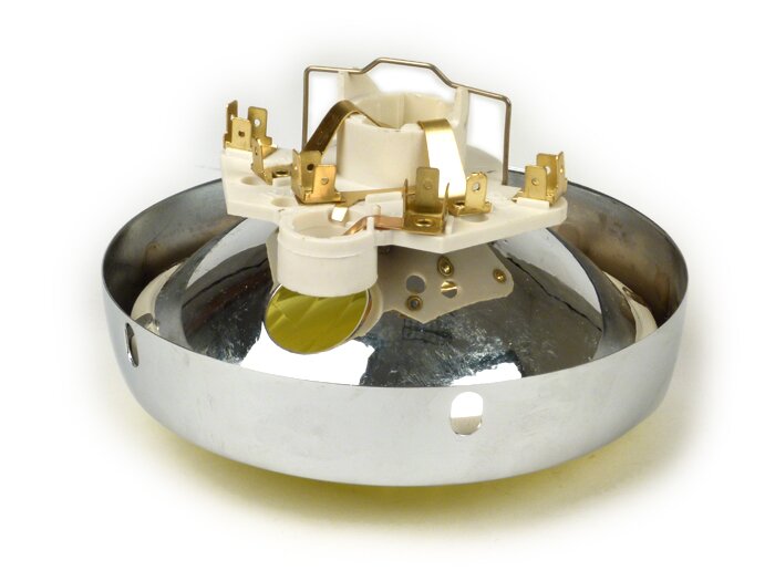 Strålkastare -BOSATTA Ø=115/120mm (glas/utsida)- Vespa VNB3T till VNB6T, VBA1T, VBB1T till VBB2T, GS150 / GS3 (VS4T till VS5T), GS160 / GS4 (VSB1T) - gult plastglas, inkl. trimring