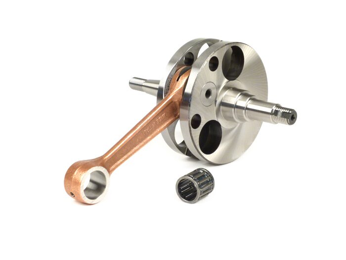 Crankshaft -STOFFI direct intake, full circle web, stroke=57mm, reinforced conrod=110mm, conrod pin Ø=18mm, gudgeon pin  Ø=15mm (needle bearing), conrod small end width 13mm- Vespa 150cc VB1T, VGL1T, VL1, VL2, VL4