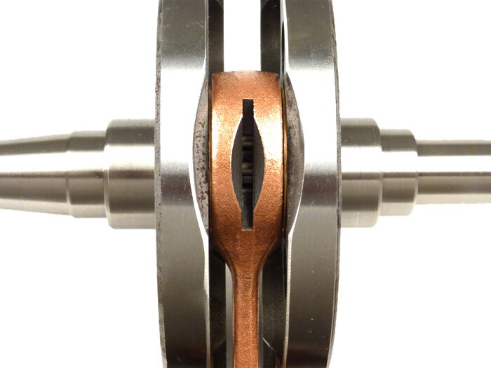 Crankshaft -STOFFI direct intake, full circle web, stroke=57mm, reinforced conrod=110mm, conrod pin Ø=18mm, gudgeon pin  Ø=15mm (needle bearing), conrod small end width 13mm- Vespa 150cc VB1T, VGL1T, VL1, VL2, VL4