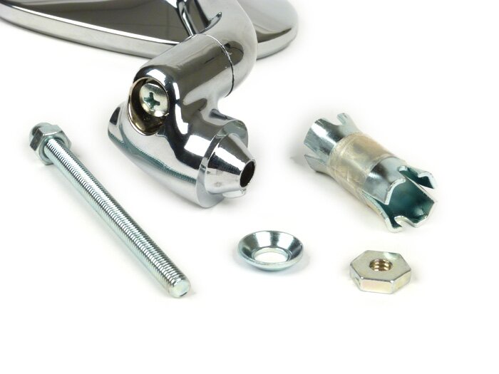 Mirror Handlebar Ends -BUMM- kidney shape, Ø 115x70mm, chrome, stem length 100mm - rechts