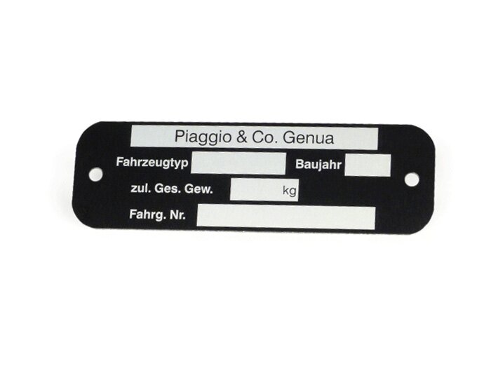 Jenis pelat -KUALITAS OEM- Vespa Piaggio & Co Genoa (80x25x0,5mm) - persegi