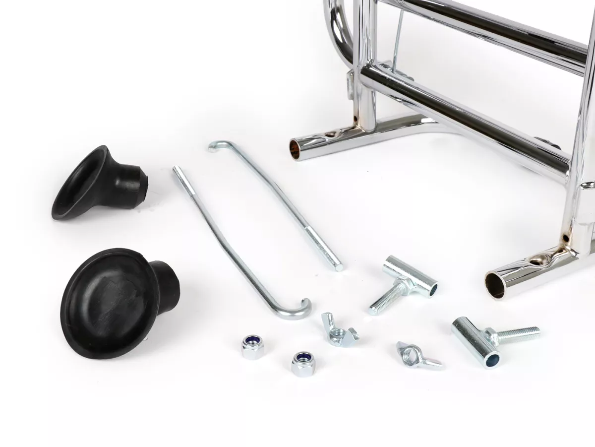 Inklapbaar bagagerek vooraan -FA ITALIA- Vespa Smallframe V50, PV125, ET3, Vespa Largeframe Rally180, Vespa Rally200, Sprint150, TS125, GT125, GTR125 - Chroom
