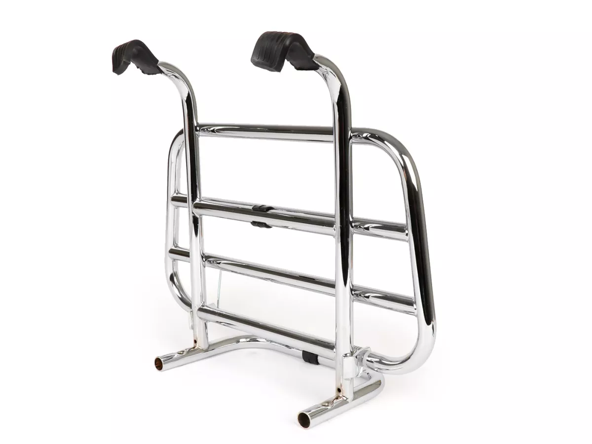 Inklapbaar bagagerek vooraan -FA ITALIA- Vespa Smallframe V50, PV125, ET3, Vespa Largeframe Rally180, Vespa Rally200, Sprint150, TS125, GT125, GTR125 - Chroom