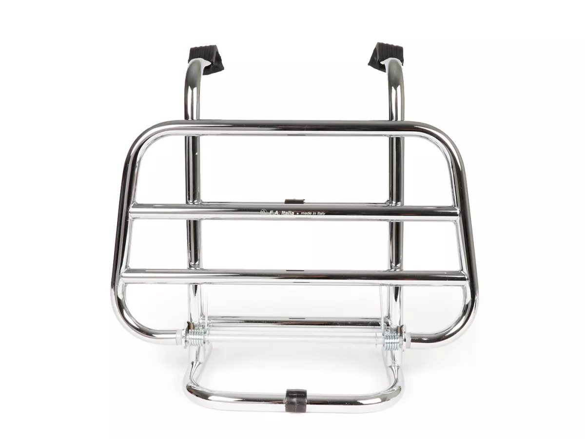 Inklapbaar bagagerek vooraan -FA ITALIA- Vespa Smallframe V50, PV125, ET3, Vespa Largeframe Rally180, Vespa Rally200, Sprint150, TS125, GT125, GTR125 - Chroom